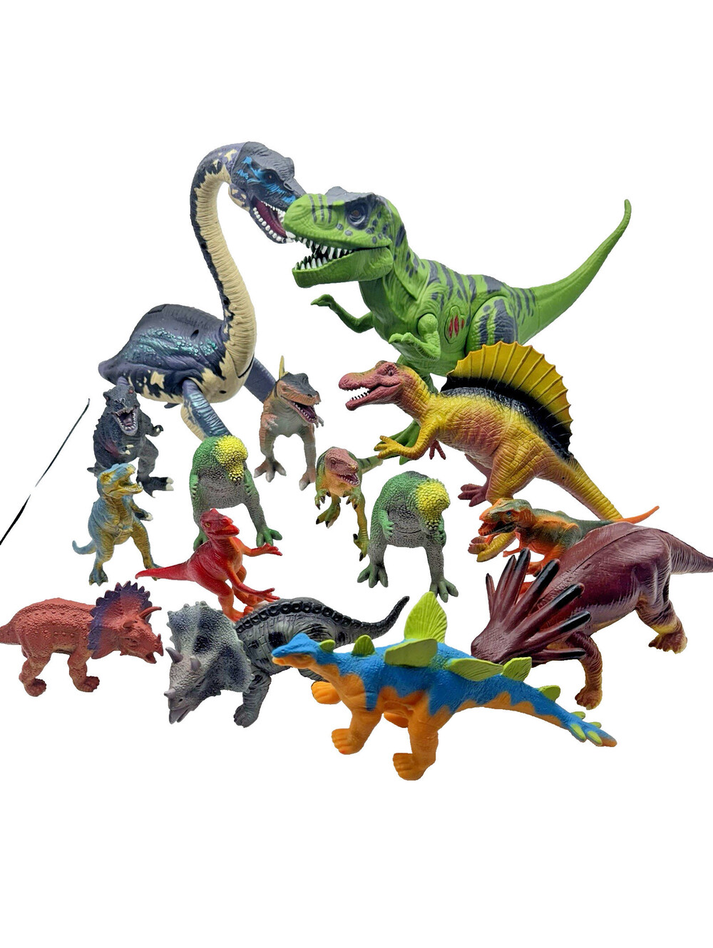 Dinosaur Lot Of 15 Plastic Dinos Variety Of Sizes & Brands Raptors Triceratops